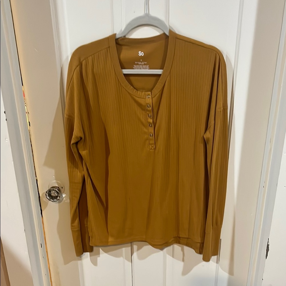 SO Yellow Long Sleeve Button Down Polo Shirt